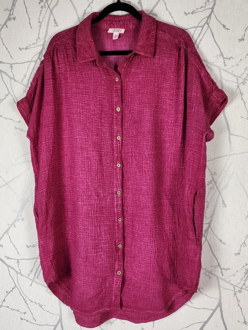 Tribal Sport Pink Wash Cotton Gauze Button Front Shirt Dress